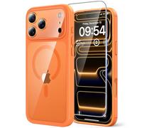 TAURI Coque Magnétique pour iPhone 17 Pro Max avec Protection écran,Protection Totale de la Caméra, [Compatible avec MagSafe] Protection Anti-Choc Mince et Anti-Chute - Orange