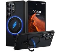 TAURI Coque pour Samsung Galaxy S25 Ultra avec Béquille, Compatible avec MagSafe, Protection de Qualité Militaire, Coque Magnétique Mate Translucide Antichoc pour Galaxy S25 Ultra - Noir