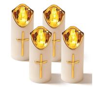 Taurion Lot de 4 bougies funéraires LED résistantes aux intempéries : croix blanche, effet vacillante, réutilisables, alimentées par piles, bougie funéraire d'extérieur