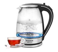 Taurus Aroa Glass - Bouilloire électrique en verre 2200W, 1,8L, Arrêt automatique, Range cordon, LED, Noir et Inox