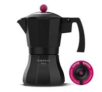 Taurus Black Moments 6 - Cafetière italienne, 6 tasses, base et filtre en acier inoxydable, soupape de sécurité, fermeture de sécurité, tous les incendies, couvercle transparent, noir