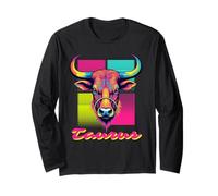 Taurus Bull Neon Retro 80s Vaporwave Zodiac Graphic, Taureau Manche Longue