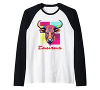 Taurus Bull Neon Retro 80s Vaporwave Zodiac Graphic, Taureau Manche Raglan