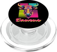 Taurus Bull Neon Retro 80s Vaporwave Zodiac Graphic, Taureau PopSockets PopGrip pour MagSafe