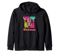 Taurus Bull Neon Retro 80s Vaporwave Zodiac Graphic, Taureau Sweat à Capuche