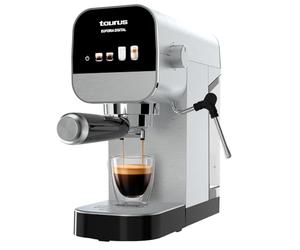 TAURUS Cafetière à expresso Euforia numérique | 1350 W | Pression 20 bars | Réservoir 900 ml | Bras 1 et 2 sorties | Vaporisateur | Écran tactile | Surface chauffante tasses | Finition en inox