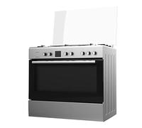 Taurus CIGE5FIXMF - Cuisinière mixte autoportante, acier inoxydable, four à gaz/électrique, gaz butane/gaz naturel, 5 brûleurs, four 95L, minuteur numérique, double verre, thermostat, 61 x 90 x 92,5