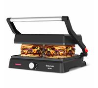 Taurus - Grill Bistro 2600W | 2-en-1: Grill et Plancha | Plaques 29x23 cm | Ouverture 180° | Revêtement Antiadhésif sans PFOA | Bac à Graisse | Thermostat Réglable, Noir, Métal