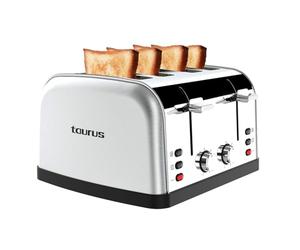 Taurus - Grille-pain Vintage Four 1900W | 4 fentes 135x35 mm | 7 niveaux | 3 fonctions | Commandes indépendantes | Inox | Auto-centrage | Ramasse-miettes | Élévation haute | Gris