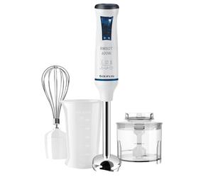 Taurus - Robot 600 Plus Inox - Mixeur plongeant multifonction 3 en 1 600W, 20 vitesses réglables + Turbo, anti-éclaboussures, bol mesureur, bol hachoir et Fouet