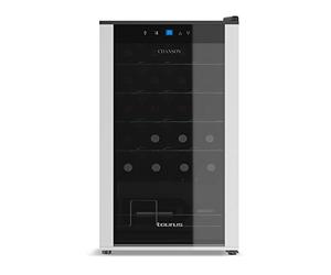 Taurus WC24C - Refroidisseur à vin pour 24 bouteilles, silencieux, ne vibre pas, isolation intérieure spéciale, porte vitrée, température réglable, éclairage intérieur, noir
