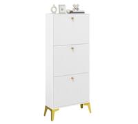 TAUS Meuble à Chaussures, Armoire à Chaussures étroite Moderne avec 3 Portes Battantes, Étagère à Chaussures, Séparateur Réglable, 9 à 18 Paires, pour Couloir et entré, 17 x 50 x 117 cm, Blanc