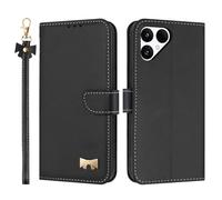 TAUYN Coque pour Fairphone 6, PU Cuir Flip Étui Anti-Chocs TPU Protéger Housse, Emplacement pour Carte & Support Fonction, avec Cordon -Noir