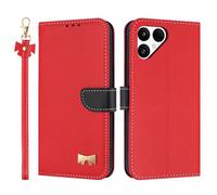 TAUYN Coque pour Fairphone 6, PU Cuir Flip Étui Anti-Chocs TPU Protéger Housse, Emplacement pour Carte & Support Fonction, avec Cordon -Rouge