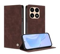 TAUYN Housse Folio en Cuir pour Xiaomi 15T, Aux Rayures Protection Complète Premium PU Cuir Portefeuille Etui Housse, Design à Rabat Magnétique Antichoc Case Cover. Marron