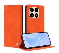 TAUYN Housse Folio en Cuir pour Xiaomi 15T, Aux Rayures Protection Complète Premium PU Cuir Portefeuille Etui Housse, Design à Rabat Magnétique Antichoc Case Cover. Orange