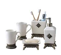 Tauzveok Accessoires de Salle de Bains en céramique Vintage Set, élégante, Luxueuse Salle de Bains Vanity Organisateur mis en 5 pièces, adapté à Une Salle d'étude de l'hôtel,Blanc