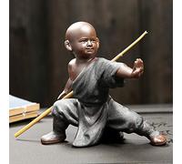 Tauzveok Art Sculpture Sculpture Statue Petit Moine Chinois Rouge Style Sculpture en Céramique Thé Bouddha Statue Oeuvre d'art pour La Décoration Salon Mini Monk Statue De Bouddha,E