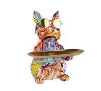 Tauzveok Bouledogue Français Déco Coloré, Statue De Chien Déco pour Rangement De Clés, Bijoux De Bonbons, Boucles d'oreilles, Bol À Clés Bulldog Déco, avec Plateau,Orange