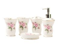 Tauzveok Ensemble d'accessoires de Salle de Bain 5 pièces, Distributeur de Savon, Porte-Brosse à Dents, gobelet de Salle de Bain, Porte-Savon décor de Salle de Bain,Rose