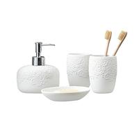 Tauzveok Ensemble Distributeur Savon Blanc, Ensemble Salle Bain céramique, avec Porte-Brosse Dents, Distributeur Savon, Porte-Savon, Tasse Brosse Dents, pour Appartement, hôtel,White e