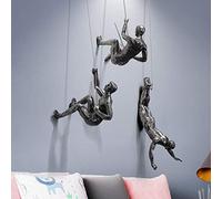 Tauzveok Sculpture Murale Art Résine Et Métal Bungee Jumping Man Escalade Descente en Rappel Trio Ornements Suspendus, 3 Escalade Hommes Wallhanging Figurines Abseiling,Silver3