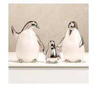Tauzveok Sculptures Pingouin, Statue Décoration Famille, Figurines Moderne Salon, Sculpture d'animal, Chambre, Appartement, Articles Décoration Bureau, Cadeau, Céramique,Set White Silver
