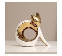 Tauzveok Statue de décoration de Chat, Moderne Abstract Art Sculptures,Chat Sculpture pour décoration Salon, Bureau, Chambre, céramique,Chat Porte-Bonheur,Gold b