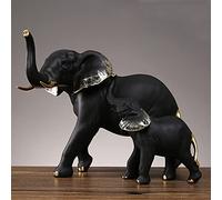 Tauzveok Statues Elephant Sculptures Bureau Décoration en Résine Artisanat Statues Décoratives Mère Éléphant Bébé Éléphant Symbole De Chance,Noir,22.5 * 12 * 16.5cm