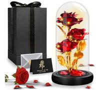 TAVADA La Belle et la Bête, rose éternelle, rose éternelle en verre avec lumière LED, 1 carte de Saint-Valentin, parfaite pour la Saint-Valentin, la fête des mères, un mariage, un anniversaire et un