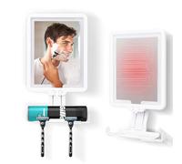 TAVADA Miroir de Douche Chauffant antibuée pour Le Rasage,3 Temperaturas de Color Regulables,Espejo Para Afeitar LED Recargable Con Compartimento y Soporte Para Maquinilla, Montaje en Pared,Blanco