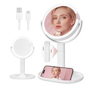 TAVADA Miroir Grossissant Lumineux X10,Miroir Grossissant sur Pied 8",miroirs Maquillage Lumineux sur Pied Double Face 3 Couleurs 64 LED,Rechargeable Rotation 360° Amovible,idéal pour la Chambre
