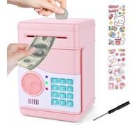 TAVADA Tirelire Électronique pour Enfants,Mini ATM Tirelire avec Mot de Passe,Fonction de Collecte Automatique d'espèces et de vérification des Billets de Banque,Inclus 2 Autocollants,Tournevis