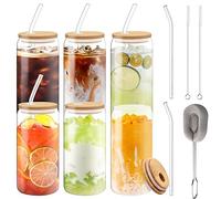 TAVADA Verre Canette,Tasses en Verre en Forme de Canette,6 pièces Verres à Cocktail,Verre Bubble Tea,Bubble Tea Cup Avec Couvercle 500 Ml,Verre Canette pour Smoothie,Bière,Cocktail,Cafe,Soda,Cola