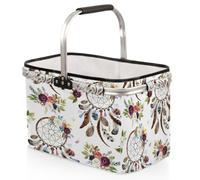 Tavisto Paniers de marché avec poignées - Panier de courses robuste avec beaucoup d'espace de rangement et poche intérieure pratique, Attrape-rêves tribal floral bohème, 18.8*11.8*11.2 inches