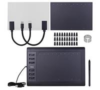 Tavoletta Grafica Professional da 10x6 Pollici 12 tasti Express Con 8192 livelli Stilo Senza Batteria/Pennini da 30 pz/Clip per Penna/Cavo OTG 2 pezzi/Pellicola par copie/support par