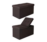 tavora Tabouret Banc Pliable Couvercle à charnière Coffre de Rangement avec Couverture 76x38x38 cm, Lin Marron