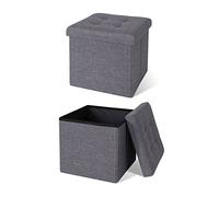 tavora Tabouret Pliable en Lin Cube Coffre de Rangement, 38x38x38 cm Gris