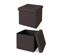 tavora Tabouret Pliable en Lin Cube Coffre de Rangement, 38x38x38 cm Marron