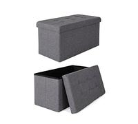 tavora Tabouret Pliable en Lin Cube Coffre de Rangement, 76x38x38 cm Gris