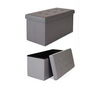 tavora Tabouret Pliable en Similicuir Cube Coffre de Rangement, 76x38x38 cm Gris