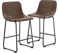 TAVR Furniture Counter Stools Set of 2, 24 inch Counter Height Bar Stools Hold up to 500 lbs, Armless Counter Height Chairs with Metal Legs & Soft Backrest for Kitchen Island Coffee Shop, Brown
