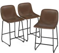 TAVR Furniture Counter Stools Set of 3, 24 inch Counter Height Bar Stools Hold up to 500 lbs, Armless Counter Height Chairs with Metal Legs & Soft Backrest for Kitchen Island Coffee Shop, Brown