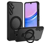 Tawarror Coque Magnétique pour Samsung Galaxy A15, Translucide Mat Étui pour Samsung A15 avec Support, Housse Arrière Rigide PC Antichoc Anti Rayures TPU Protection Case, Noir
