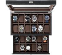 TAWBURY Boîte à montres à 24 compartiments pour homme - Présentoir de montres en cuir végétalien pour homme | Boîte de rangement de montres pour hommes | Étuis de montre pour homme 24 emplacements |