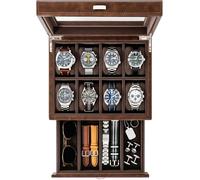TAWBURY Boîte à montres à 8 compartiments pour homme - Disponible en marron et noir | Présentoir de montre en cuir synthétique pour homme | 8 boîtiers de montre | Boîtes de montre marron | Boîtes de