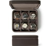 TAWBURY Boîte à montres - Coffret en cuir véritable à 6 compartiments pour hommes et femmes avec coussins extra larges pour montres de grande taille - Rangement portable pour montres à bracelet pour