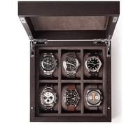 TAWBURY Boîte à montres en bois à 6 fentes - Boîte à montres unisexe fabriquée à partir de bois Kassod exquis | Design compact, intérieur entièrement doublé, charnières métalliques à fermeture douce,