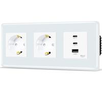 TAWOIA Prise Schuko avec interface de charge rapide de type C et USB de 65 W pour téléphones portables, tablettes et ordinateurs portables, 2 compartiments encastrés avec plaque en verre incurvé 2,5D