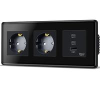 TAWOIA Prise Schuko avec interface de charge rapide de type C et USB de 65 W pour téléphones portables, tablettes et ordinateurs portables, 2 compartiments encastrés avec plaque en verre incurvé 2,5D